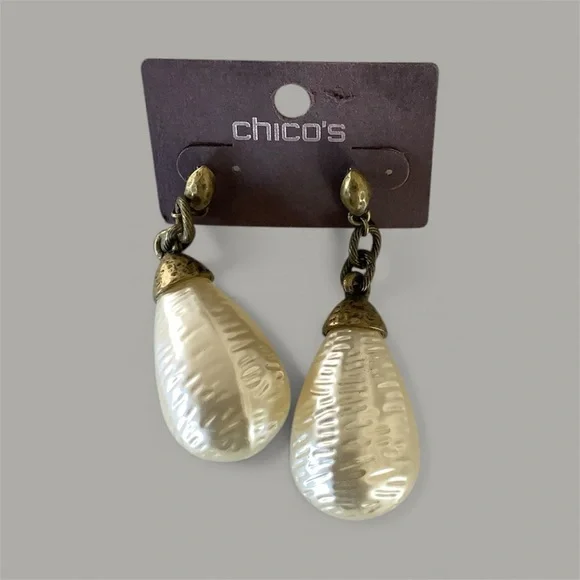 Chico's Elegant Gold and Cream Teardrop Earrings - Picture 3 of 4